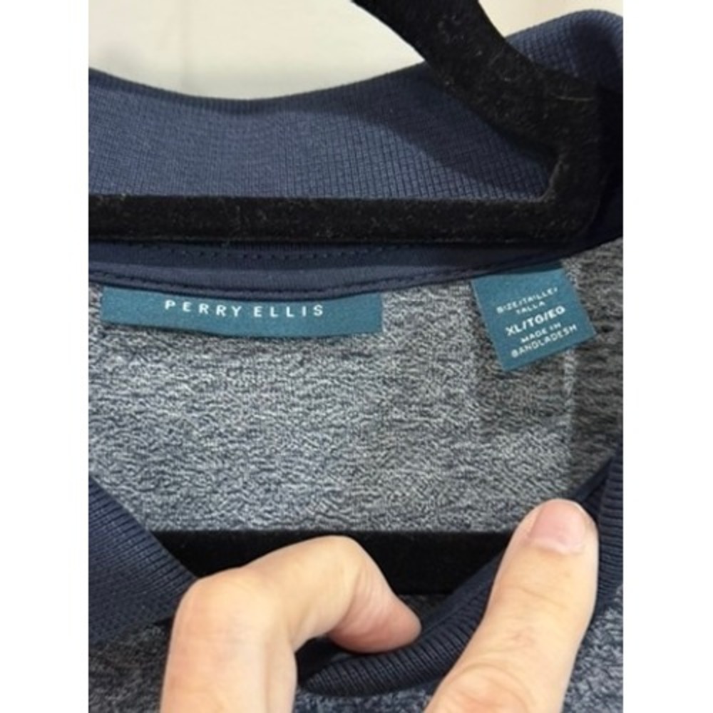 Perry Ellis Men XL Blue Colorblock Knit Polo Shirt Heathered Cotton Blend Preppy - Picture 3 of 7